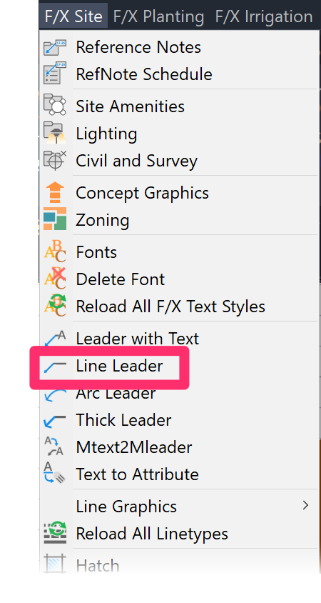 F/X Site menu, Line Leader option